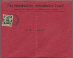 Deutsche Post In China: 1905: 2 C. Überdruckmarke EF Am 26.2.1905 Auf Rotem Vordruckbrief "Telegramm - China (oficinas)