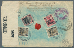 Deutsche Post In China: 1906/1919, 20 C Auf 40 Pf U.a. Rs. Auf Extrem Seltenen Einschreib-Rückschein - Deutsche Post In China