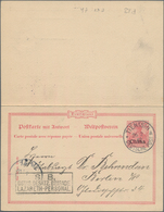 Deutsche Post In China - Ganzsachen: 1902, Gebrauchte Ganzsachenkarte Mit Bezahlter Antwort Mit Waag - China (kantoren)