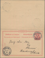 Deutsche Post In China - Ganzsachen: 1902, Doppelt Gebrauchte Ganzsachenpostkarte Mit Waagerechtem S - Deutsche Post In China