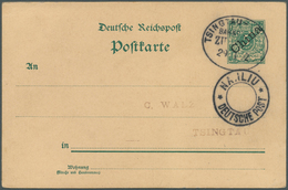 Deutsche Post In China - Stempel: 1902, 5 Pf Ganzsachenkarte, Entwertet Mit Bahnpoststempel "TSINGTA - Deutsche Post In China