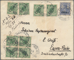 Deutsche Post In China - Besonderheiten: 1901 (22.8.), 8 X 5 Pfg. Steiler Aufdruck In Mischfrankatur - Chine (bureaux)