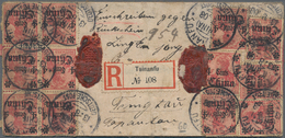 Deutsche Post In China - Besonderheiten: 1908 (13.8.), Massenfrankatur Von 12 Werten Der 4 Cents-Mar - China (oficinas)