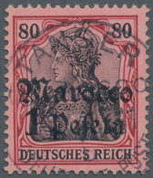 Deutsche Post In Marokko: 1906, 1 P Auf 80 Pf, Dunkelrötlichkarmin/schwarz Auf Mattrosa, Entwertet M - Marruecos (oficinas)