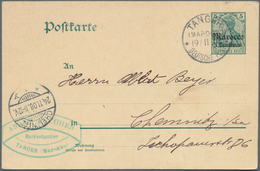 Deutsche Post In Marokko - Ganzsachen: 1908, Bedarfs- Und Portogerecht Gebrauchte Ganzsachenpostkart - Marruecos (oficinas)