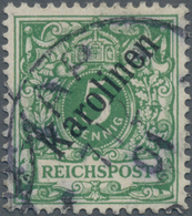 Deutsche Kolonien - Karolinen: 1899, 5 Pf. Krone/Adler, Opalgrün, Diagonaler Aufdruck, Mit Echtem Un - Islas Carolinas