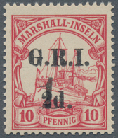 Deutsche Kolonien - Marshall-Inseln - Britische Besetzung: 1915, 1 Auf 2d. Auf 10 Pfg. Karminrot, Fa - Islas Marshall