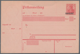 Deutsche Abstimmungsgebiete: Saargebiet - Ganzsachen: 1920, 10 Pfg. Postanweisungs-Ganzsache Mit Auf - Interi Postali
