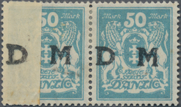 Danzig - Dienstmarken: 1923, 50 M Mittelgrünlichblau Im Waagerechten Paar Vom Linken Bogenrand. Durc - Other & Unclassified