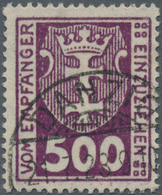 Danzig - Portomarken: 1923, 500 (Pf) Dunkelviolettpurpur, Wasserzeichen Maschen Liegend, Zeitgerecht - Other & Unclassified