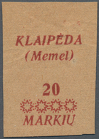 Memel: 1923, Andruckdruckprobe Nur Des Aufdrucks Für Die 20 M. Freimarke Auf Porösem, Bräunlichem Pa - Memelland 1923