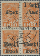 Dt. Besetzung II WK - Estland - Elwa: 1941, 1k Orange Mit Zentrischem Stempel, Im Viererblock, Obere - Bezetting 1938-45