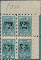 Dt. Besetzung II WK - Estland - Pernau (Pärnu): PÄRNU, 1941, 3 K Dunkelgrünlichblau, Postfrischer Ec - Bezetting 1938-45