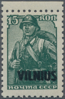 Dt. Besetzung II WK - Litauen: WILNA-Gebiet: 1941, 15 K. Graugrün, Mit Doppeltem Aufdruck "VILNIUS", - Occupation 1938-45