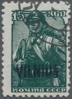 Dt. Besetzung II WK - Litauen: 1941, 15 K. Dunkelgraugrün, Mit Doppeltem Aufdruck "VILNIUS", Gestemp - Bezetting 1938-45