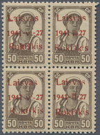 Dt. Besetzung II WK - Litauen - Rakischki (Rokiskis): 1941 50k. Brown TYPE BLOCK OF FOUR With RED OV - Ocupación 1938 – 45