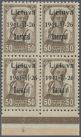 Dt. Besetzung II WK - Litauen - Zargrad (Zarasai): 1941 50k. Brown, Bottom Marginal BLOCK OF FOUR, W - Occupazione 1938 – 45