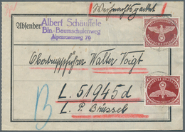 Feldpostmarken: 1943, Päckchen-Zulassungsmarke Gezähnt, 2 Einzelwerte Ohne Zufrankatur Auf Komplette - Other & Unclassified