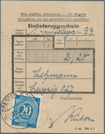 Alliierte Besetzung - Gemeinschaftsausgaben: 1946, 20 Pf Ziffer Als EF Auf Einlieferungsschein Für E - Otros & Sin Clasificación