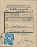 Alliierte Besetzung - Gemeinschaftsausgaben: 1946, 20 Pf Ziffer Als EF Auf Einlieferungsschein Für E - Other & Unclassified