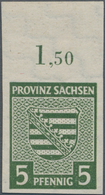 Sowjetische Zone - Provinz Sachsen: 1945, Freimarke Wappen 5 Pf Dunkelolivgrün Ungezähntes Exemplar - Other & Unclassified