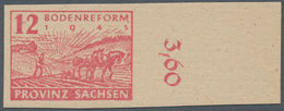 Sowjetische Zone - Provinz Sachsen: 1945, Bodenreform 12 Pf LEBHAFTLILAROT Vom Rechten Bogenrand Auf - Sonstige & Ohne Zuordnung