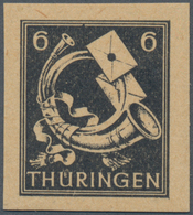 Sowjetische Zone - Thüringen: 1945, Freimarke 6 Pf Schwarz Auf Papier T, Probedruck. Die Marke Hat E - Autres & Non Classés