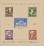 Sowjetische Zone - Thüringen: 1946 Block Zum Wiederaufbau Des Nationaltheaters Auf Holzhaltigem, Gel - Autres & Non Classés