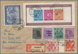 Berlin - Vorläufer: Altershilfe Blockpaar Je Auf Orts-R-Bf. Von Berlin W57 Vom 31.7.48 Nach Berlin W - Lettres & Documents