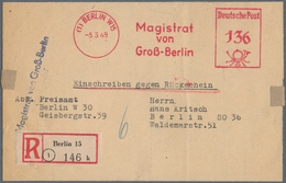 Berlin: 1946, 136 Pf Freistempel 'Magistrat Von Groß-Berlin' (1)BERLIN W15, 5.3.49, Auf Einschreibe- - Storia Postale