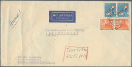 Berlin: 1949: Langumschlag Als TOURISTENLUFTPOST EUROPA 55 Pf. Mit 2 X 20 Pf. Rotaufdruck Und 2 X 8 - Covers & Documents