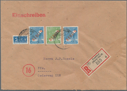 Berlin: 10 U. 2 Mal 20 Pf. Rotaufdruck Zusammen Auf Orts-R-Bf. Von Frankfurt/M. Vom 30.1.50 Sehr Sel - Storia Postale