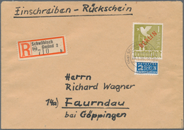 Berlin: 1 DM Rotaufdruck Als EF Auf R-Bf. Mit Rückschein Ab Schwäbisch Gmünd Vom 28.1.50 Nach Faurnd - Covers & Documents