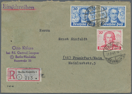 Berlin: 1949, 20 Pfg. Goethe Sowie Zwei Werte 30 Pfg. Als Portogerechte Frankatur Auf R-Brief Von "B - Storia Postale