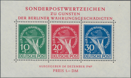 Berlin: 1949, Währungsgeschädigten-Block Mit Beiden Plattenfehlern, Tadellos Postfrisch, Geprüft Mit - Storia Postale