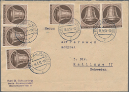 Berlin: 1951, 6 Stück 5 Pf Glocke Links Auf Brief Von Berlin Nach Schweden, Tolle MeF! - Storia Postale