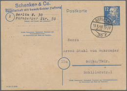 Berlin - Ganzsachen: 1949, Bedarfs- Und Portogerecht Verwendete Ganzsachenkarte 12 Pennig Blau Fried - Otros & Sin Clasificación