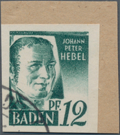 Französische Zone - Baden: 1947, 12 Pf. Schwarzopalgrün Gestempelt Auf Briefstück (nur Eckgestempelt - Andere & Zonder Classificatie