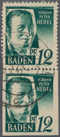 Französische Zone - Baden: 1947, 12 Pf. Schwarzopalgrün Im Gestempelten Senkrechten Paar Vom Feld 86 - Otros & Sin Clasificación