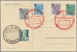 Französische Zone - Baden: 1949, Rotes Kreuz Vier Werte Auf Karte, Entwertet Mit Rotem Sonderstempel - Autres & Non Classés