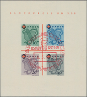 Französische Zone - Baden: 1949, Rot-Kreuz-Block, Type II / II , Sauber Und Zentrisch Entwertet Mit - Sonstige & Ohne Zuordnung