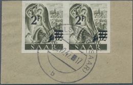 Saarland (1947/56): 1948. Ungezähntes, Waagerechtes Paar 2 Fr Auf 12 Pf Urdruck, Gebraucht Auf Brief - Covers & Documents