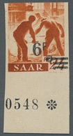 Saarland (1947/56): 1947, "6 Fr. Auf 24 Pfg. Dreiseitig Ungezähnt", Ungebrauchter Unterrandwert Mit - Covers & Documents