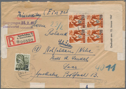 Saarland (1947/56): 1947, 6 F Auf 24 Pf Im 4er-Block Aus Der Rechten Unteren BOGENECKE Mit DRUCKDATU - Cartas & Documentos