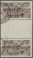 Saarland (1947/56): 1948, "25 + 25 Fr. Hochwasserhilfe Als Senkr. Zwischenstegpaar", Sauber Gestempe - Briefe U. Dokumente