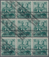 Bizone: 1948, 16 Pf. Arbeiter Bandüberdruck Im Postfrischen 9er-Block, Davon 5 Bzw. 6 Werte Mit Dopp - Sonstige & Ohne Zuordnung