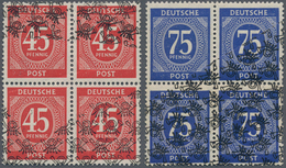 Bizone: 1948, 45 Und 75 Pf Ziffer Mit Netzaufdruck Auf 4er-Blöcken Mit Starken Druckausfällen Und Ve - Other & Unclassified