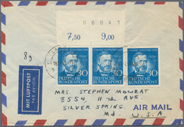 Bundesrepublik Deutschland: 1952, Philipp Reis 30 Pf, Luftpostbrief Mit Waagerechtem Paar Vom Bogeno - Andere & Zonder Classificatie