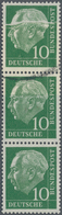 Bundesrepublik Deutschland: 1960, 10 Pfg. Heuss Lumogen Im Rollen-3er-Streifen Mit Roter Zählnummer - Otros & Sin Clasificación