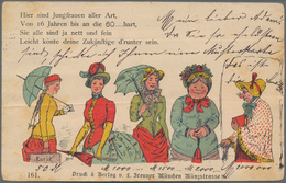 Ansichtskarten: Vorläufer: 1884, "Hier Sind Jungfrauen Aller Art,...", Humoristische Kolorierte Vorl - Sin Clasificación